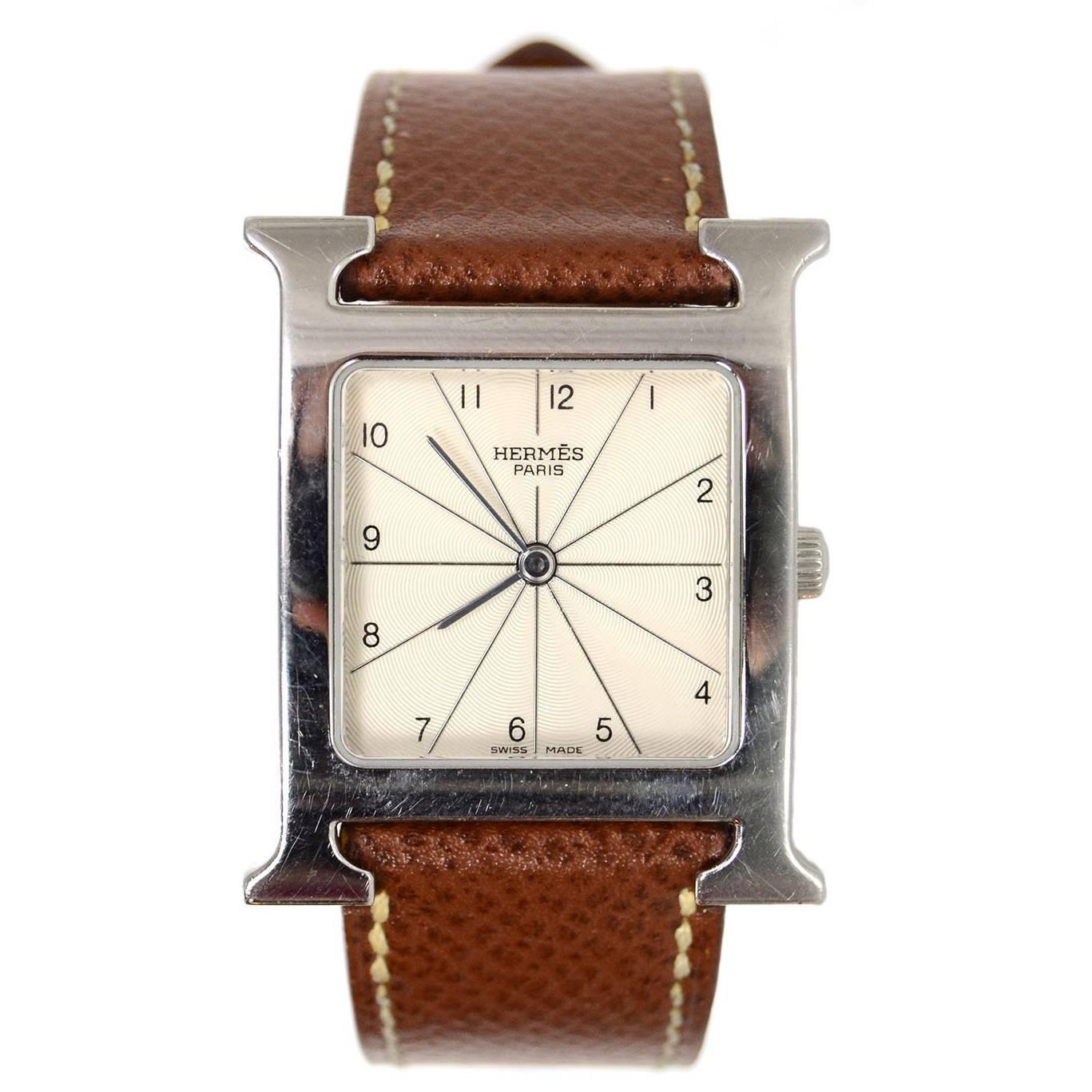 Hermes Tan Heure H MM Watch w/ Grey & Black Extra Bands