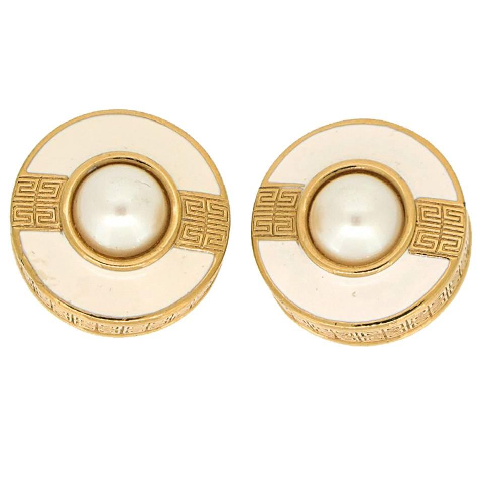 Givenchy Vintage Gold Earrings with Pearl For Sale