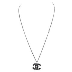 Chanel Gunmetal Adjustable Globe CC Logo Necklace