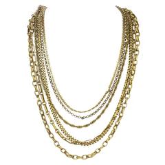 Chanel Vintage 6 Strand Goldtone Chain-link Gripoix Necklace 10