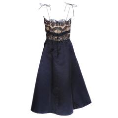 Vintage Irene 50s Black Peau de Soie and Lace Cocktail Dress