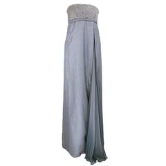 Chado Ralph Rucci Grey Silk Wool And Chiffon Strapless Gown with Wrap