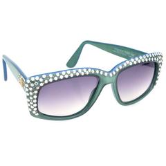 Emmanuelle Khanh 80s Iconic Green Rhinestone Encrusted Sunglasses