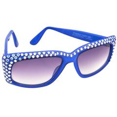 Vintage Emmanuelle Khanh 80s Iconic Blue Rhinestone Encrusted Sunglasses