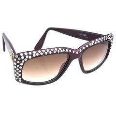 Emmanuelle Khanh 80s Iconic Burgundy Rhinestone Encrusted Sunglasses