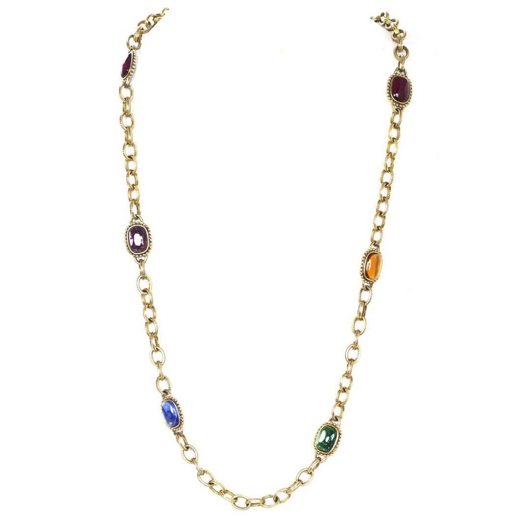 Yves Saint Laurent Vintage Goldtone Chain Necklace w/ Glass 