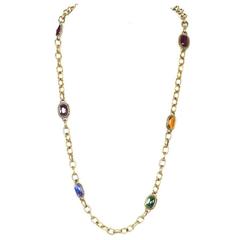 Yves Saint Laurent Vintage Goldtone Chain Necklace w/ Glass 