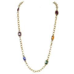 Yves Saint Laurent Vintage Goldtone Chain Necklace w/ Glass 11