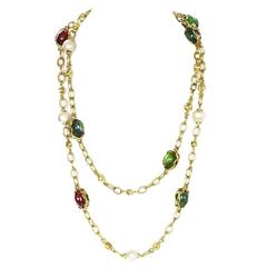 Yves Saint Laurent Faux Pearl And Glass Goldtone Necklace 7
