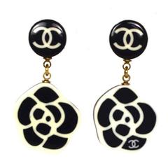 Chanel Black/White CC Camelia Clip On Earrings