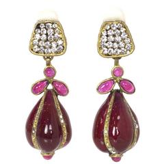 Chanel Vintage Crystal & Burgundy Gripoix Drop Clip-On Earrings 10