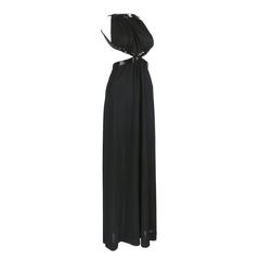 Retro Loris Azzaro 70s Black Jersey Cutout Gown
