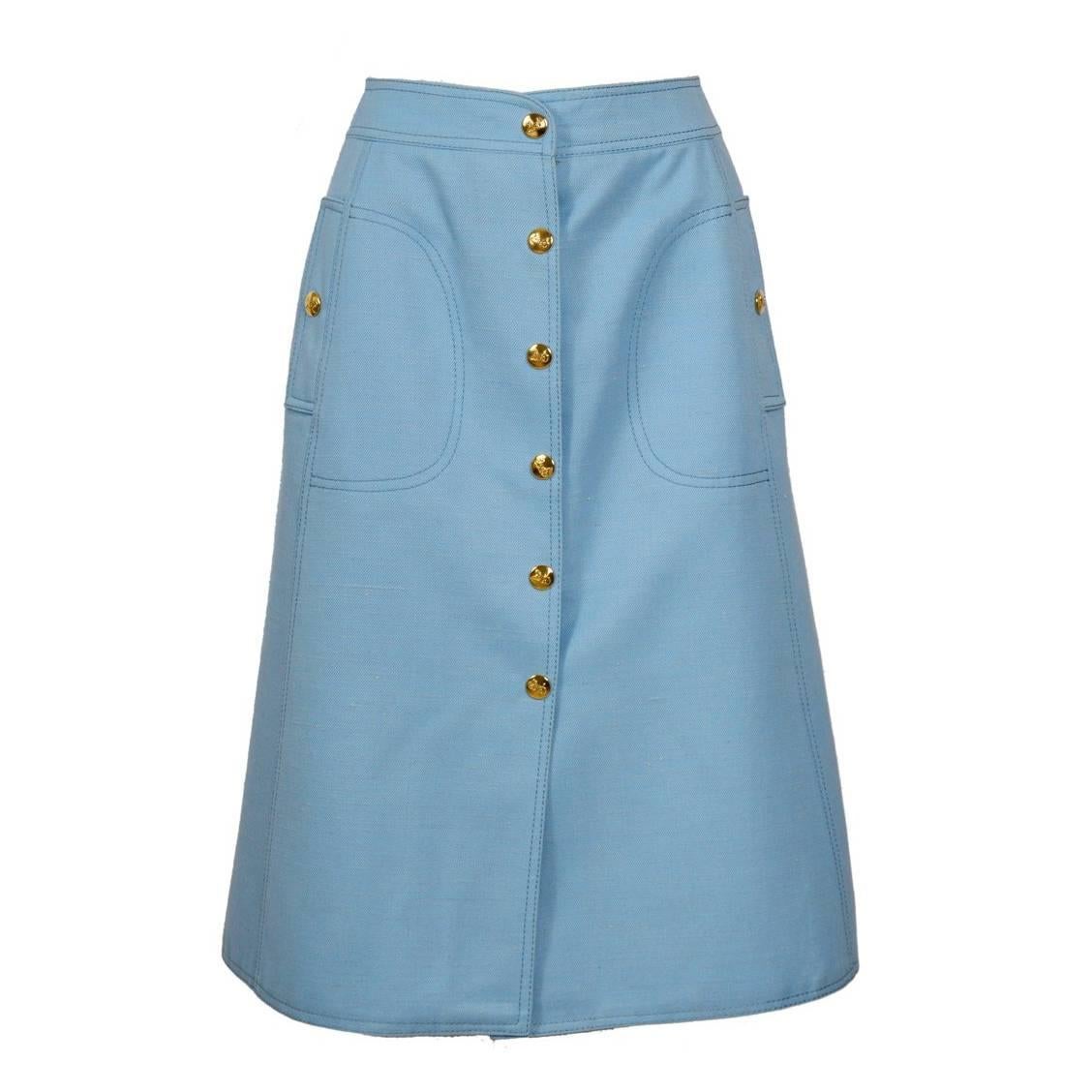 Vintage 70s CELINE Denim Cute A-Line Skirt 