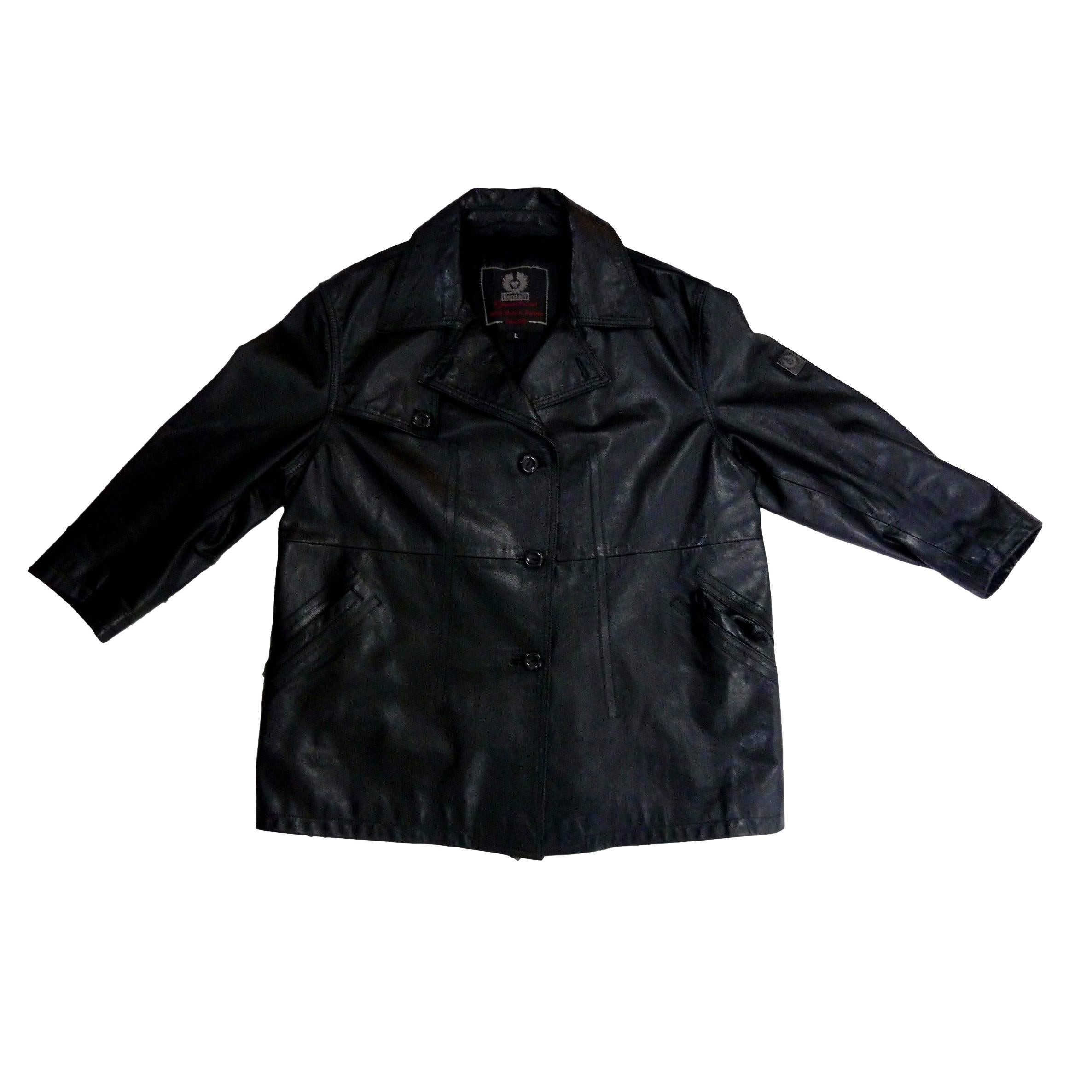 Belstaff Gold Label leather coat black men's motorcycle style size L 