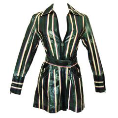 Chanel Striped Cotton Rain Jacket Slicker with Belt CC Logo 2007 Size 40 12