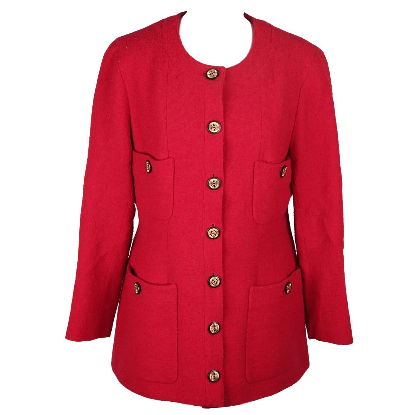 Chanel Boutique Vintage Red Collarless Blazer Jacket