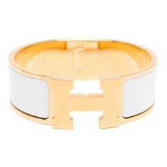 Hermes White Clic Clac H Wide Enamel Bracelet PM