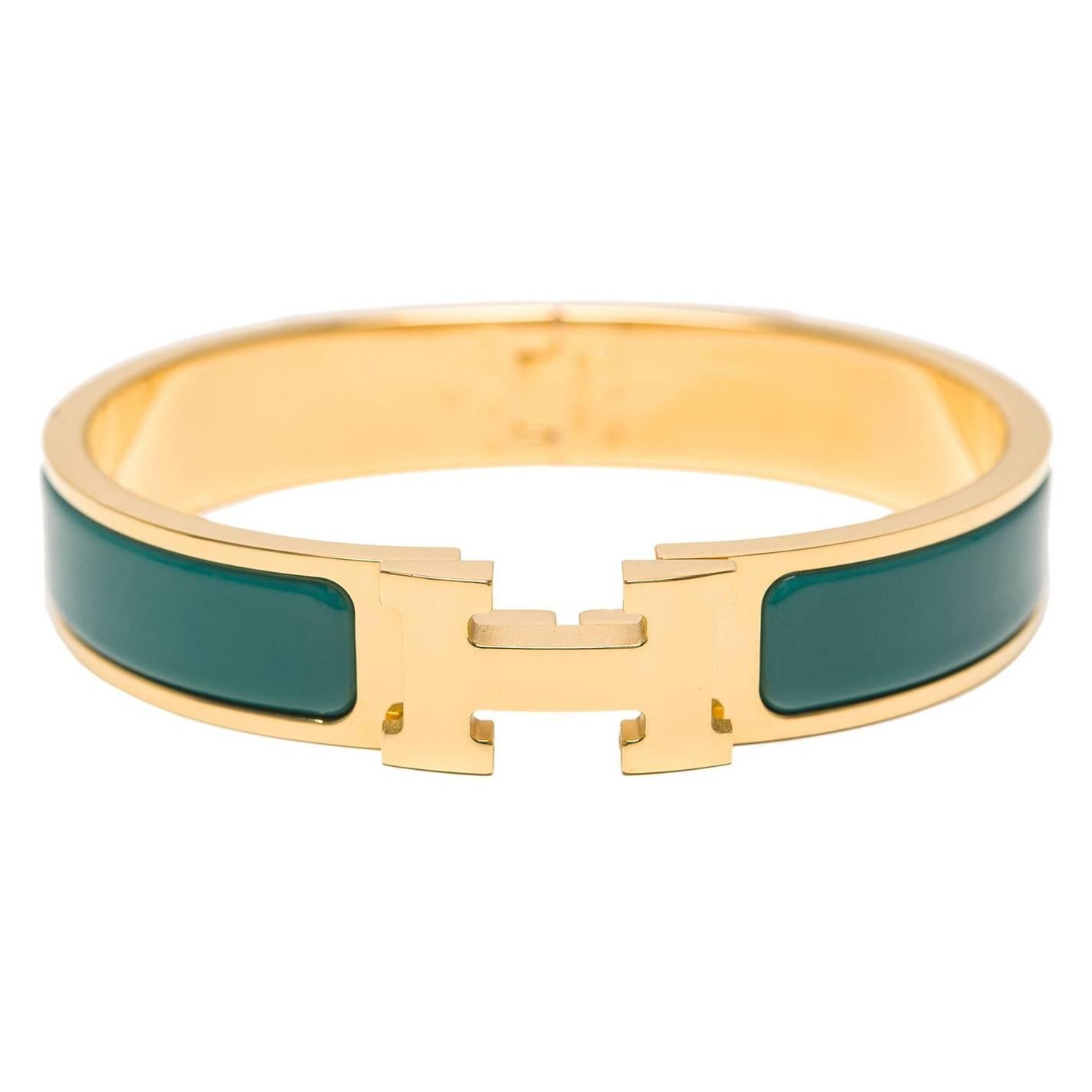 Hermes Clic Clac H Verona Green Narrow Enamel Bracelet PM For Sale