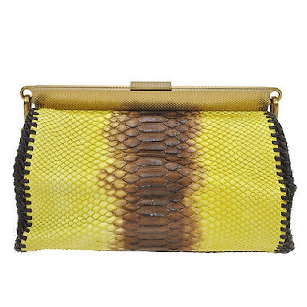 Prada Multi Color Cognac Python Kisslock Frame Evening Clutch Shoulder Bag