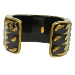 Chanel Black Antique Bronze Wave Charm Wide Evening Cuff Bracelet 6
