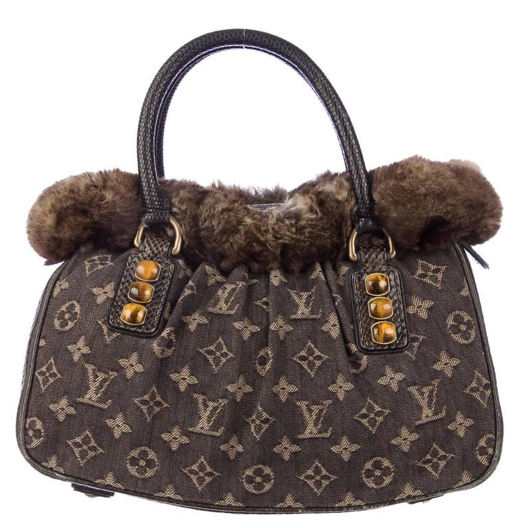 Louis Vuitton Limited Edition Monogram Fur Top Handle Satchel Kelly Style  Bag