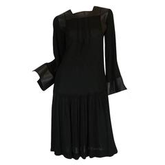 1970s Jean Muir Leather Embellished Black Jersey Dress 1