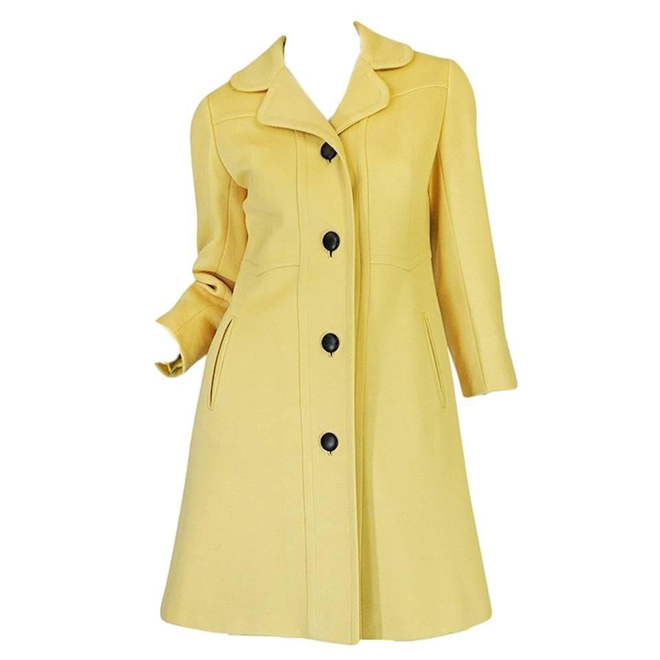 Chic 1970s Pierre Cardin RTW Sleek Little Yellow Coat