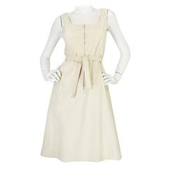 c1972 Halston Ultrasuede Zip Front Dress in Cream 6