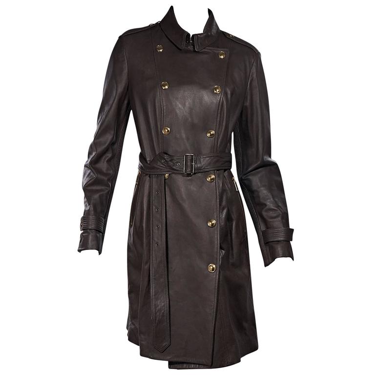 Brown Burberry Leather Trench Coat For Sale at 1stDibs