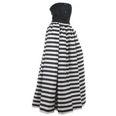 Vintage Valentino Bustier Gown with Black and Creme Stripes 5