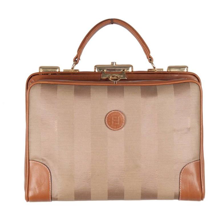 Fendi Vintage Tan Pequin striped Canvas handbag Train Case For Sale at ...