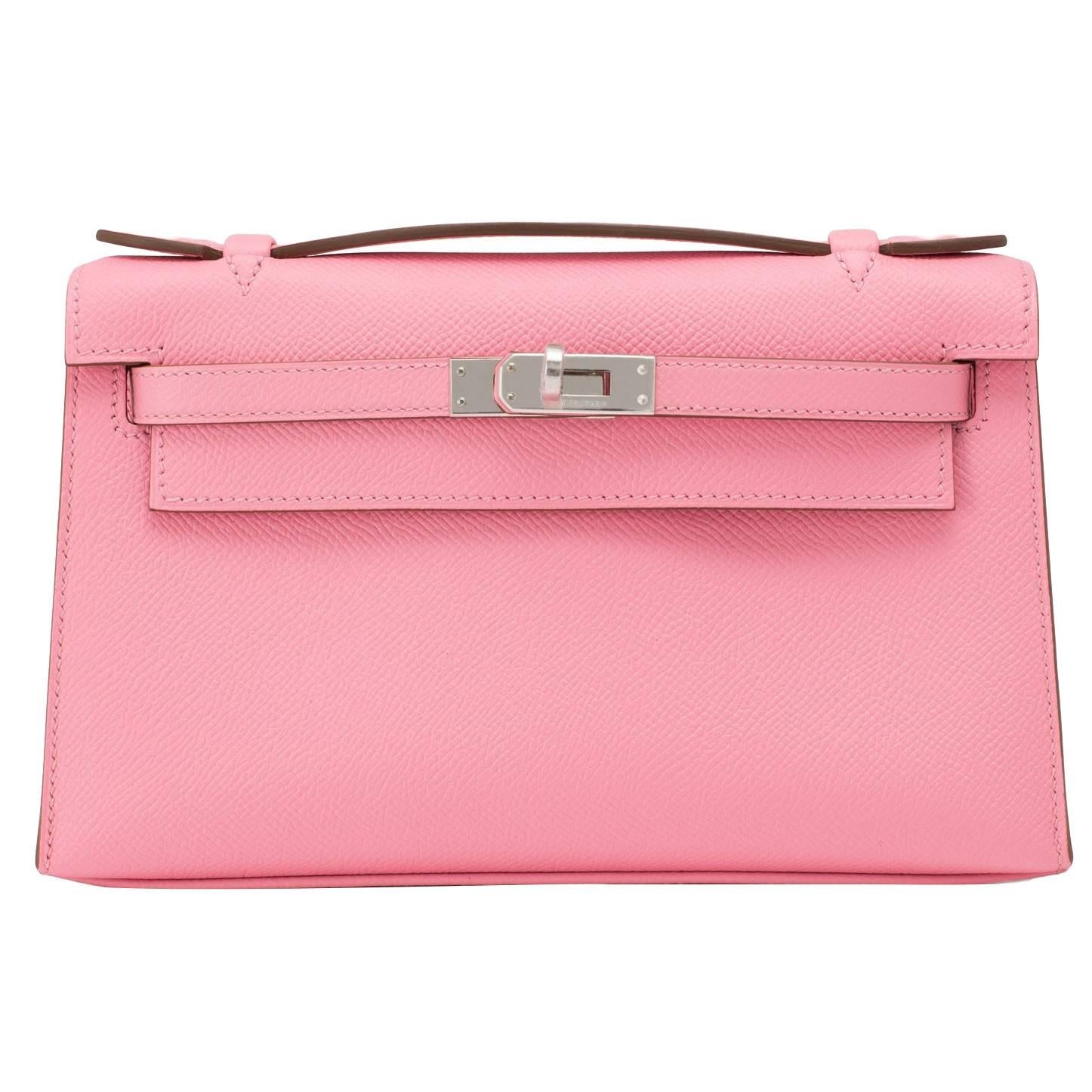 Hermes Rose Confetti Epsom Pink Pochette Cut Clutch Kelly Bag  