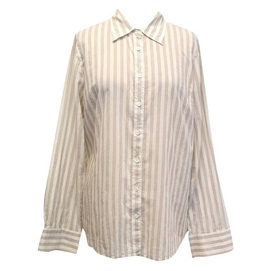 J. Crew Cream Shirt with Grey Stripes For Sale