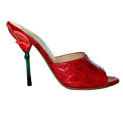 Hand-painted Prada Red Exotic Flower High Heel Sandals