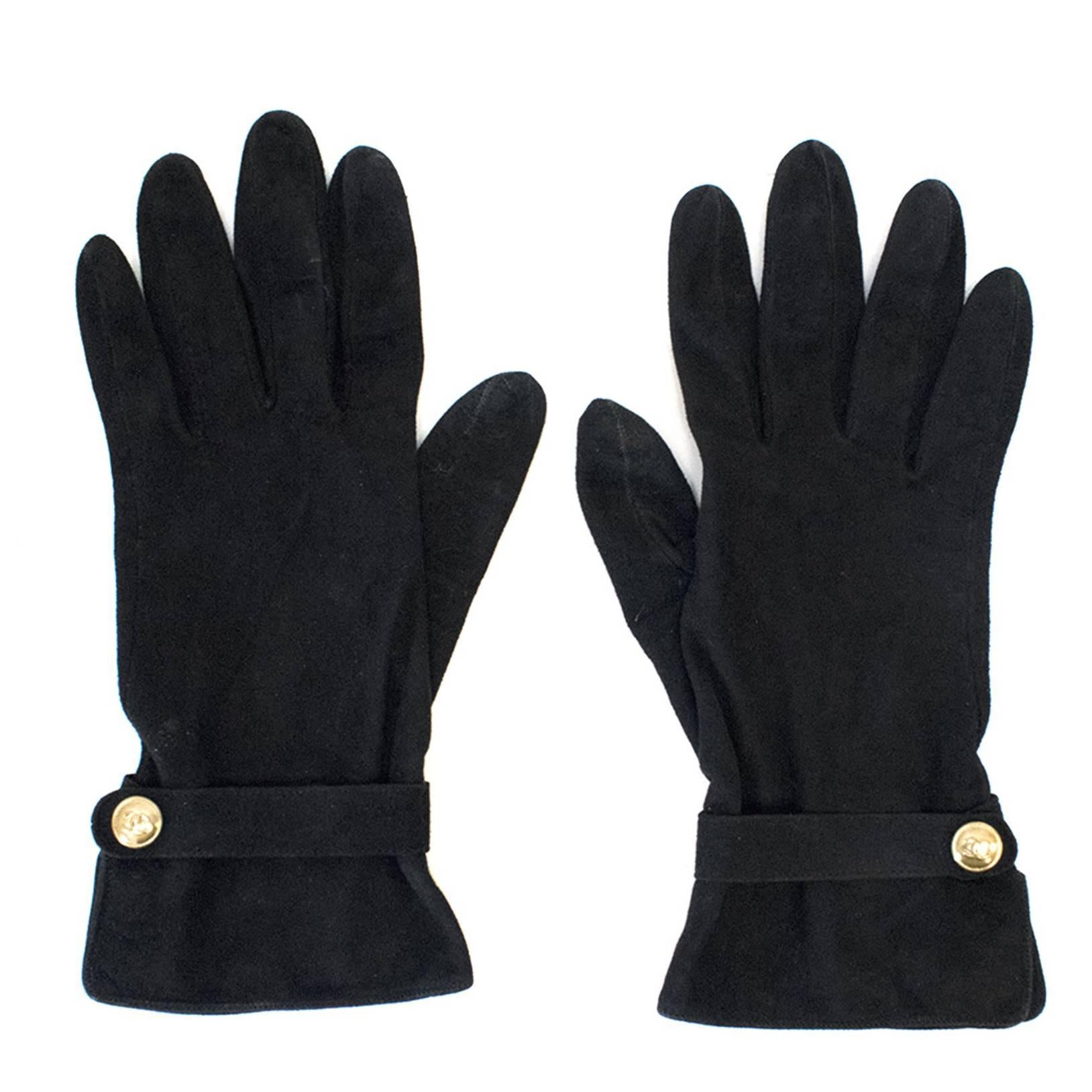 Chanel Ladies Black Suede Gloves For Sale
