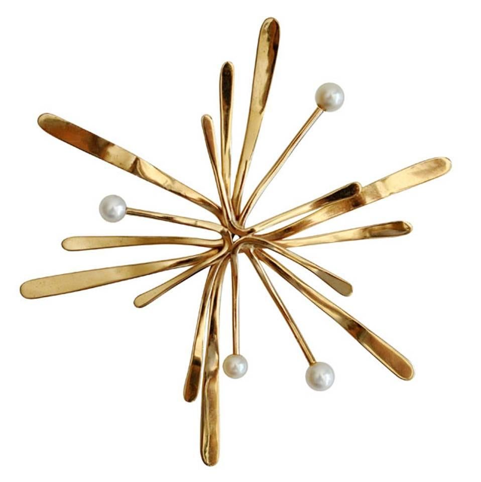 Merry Renk Mid-Century Pearl Gold Brooch