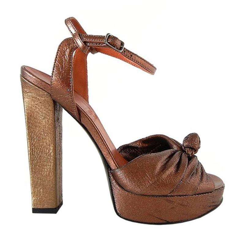LANVIN Shoe Gold Bronze Laser Cut Textile Platform Open Toe 39 / 9 For ...