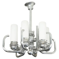 Space Age Atomic Age Mid-Century Ceiling Chandelier Murano Glass Tulips Chrome