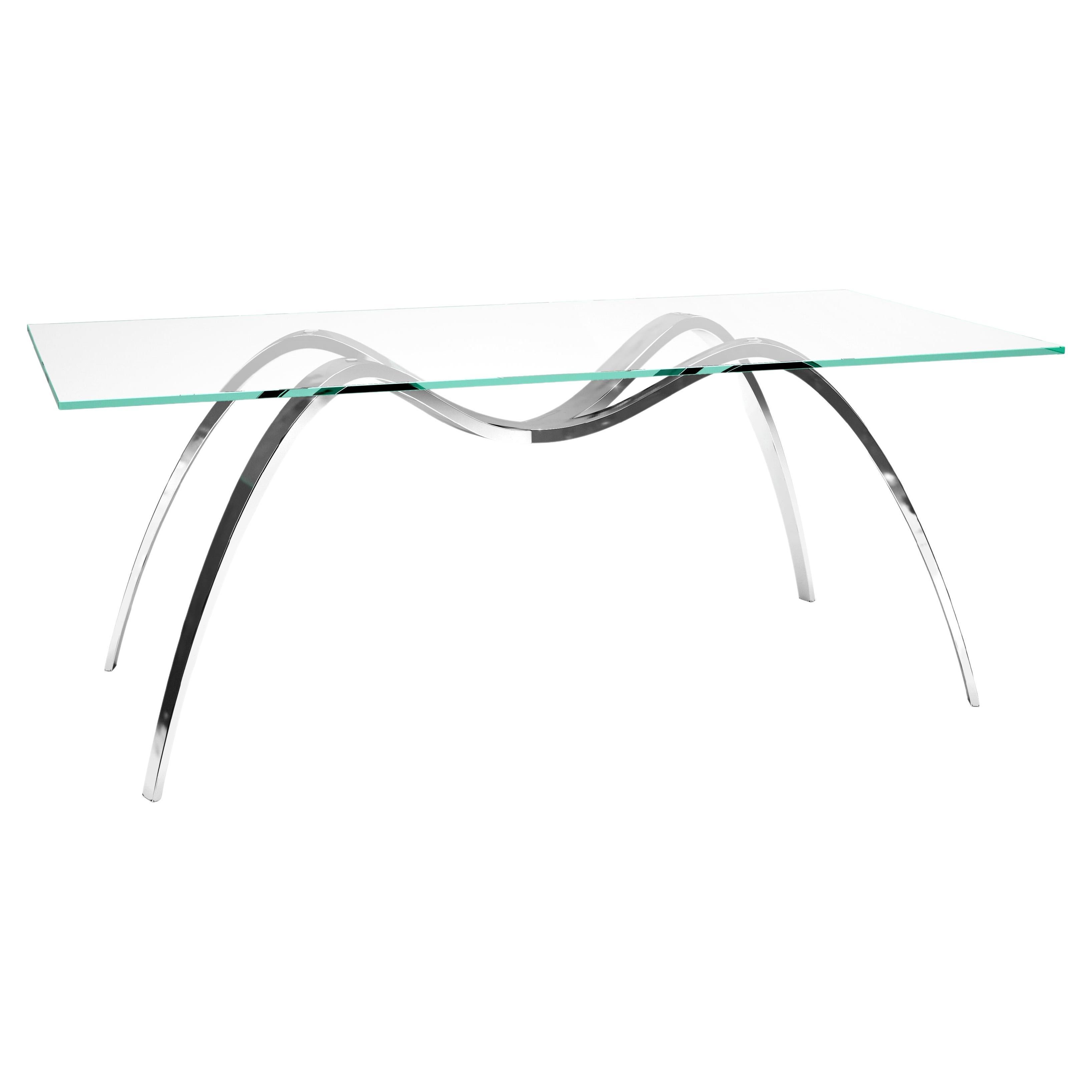 Dining Table Writing Desk Spider Leg Glass Top Mirror Steel Collectible Design For Sale