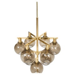 Hans-Agne Jakobsson Ceiling Lamp Chandelier Pendant Brass Smoked Glass 1950