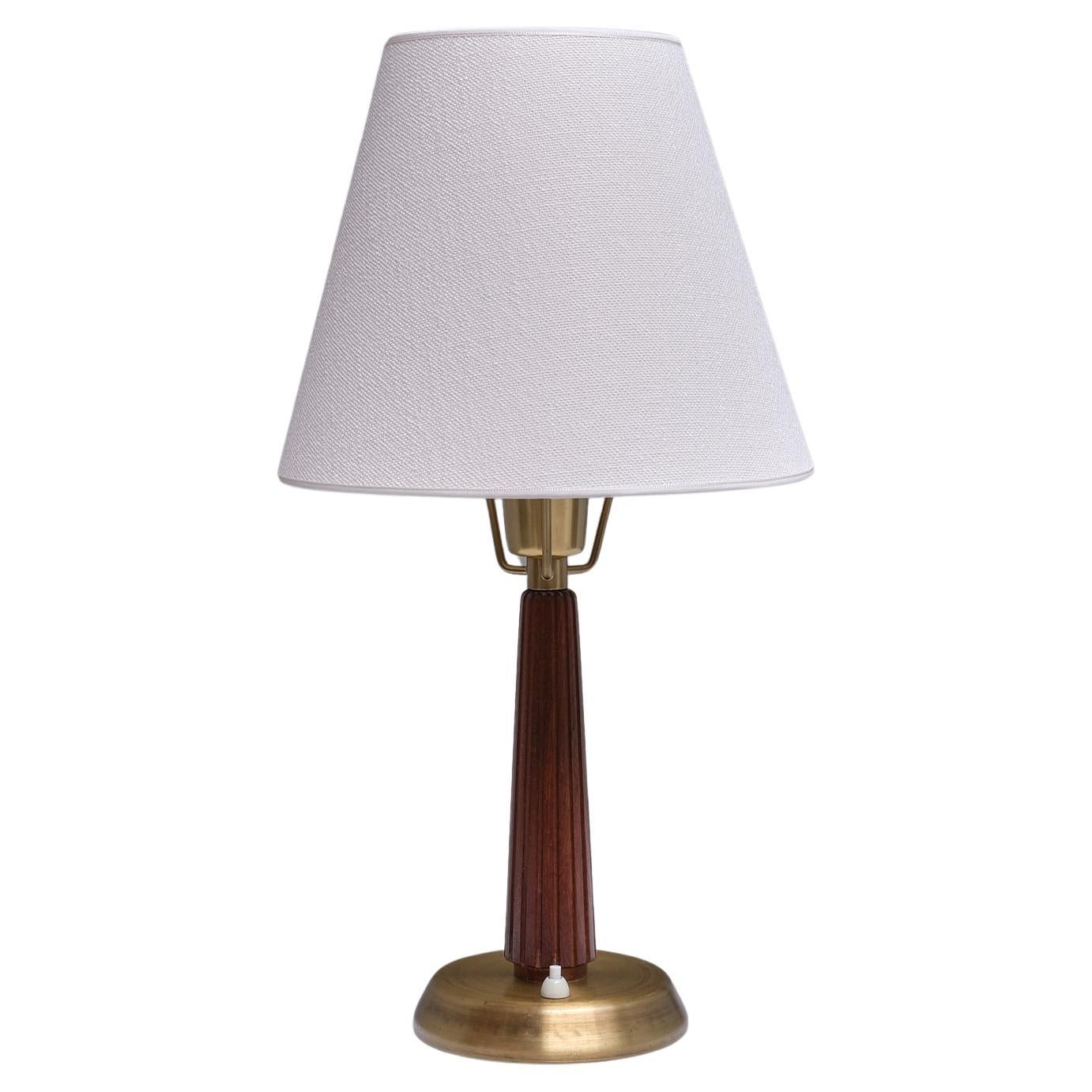 Hans Bergström Table Lamp, Model E1149, Brass and Elm, ASEA, Sweden, 1940s