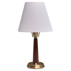 Hans Bergström Table Lamp, Model E1149, Brass and Elm, ASEA, Sweden, 1940s