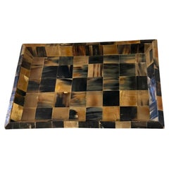 Contemporary Rectangular Tray, Bone and Horn Mosaic, India, 18x12"