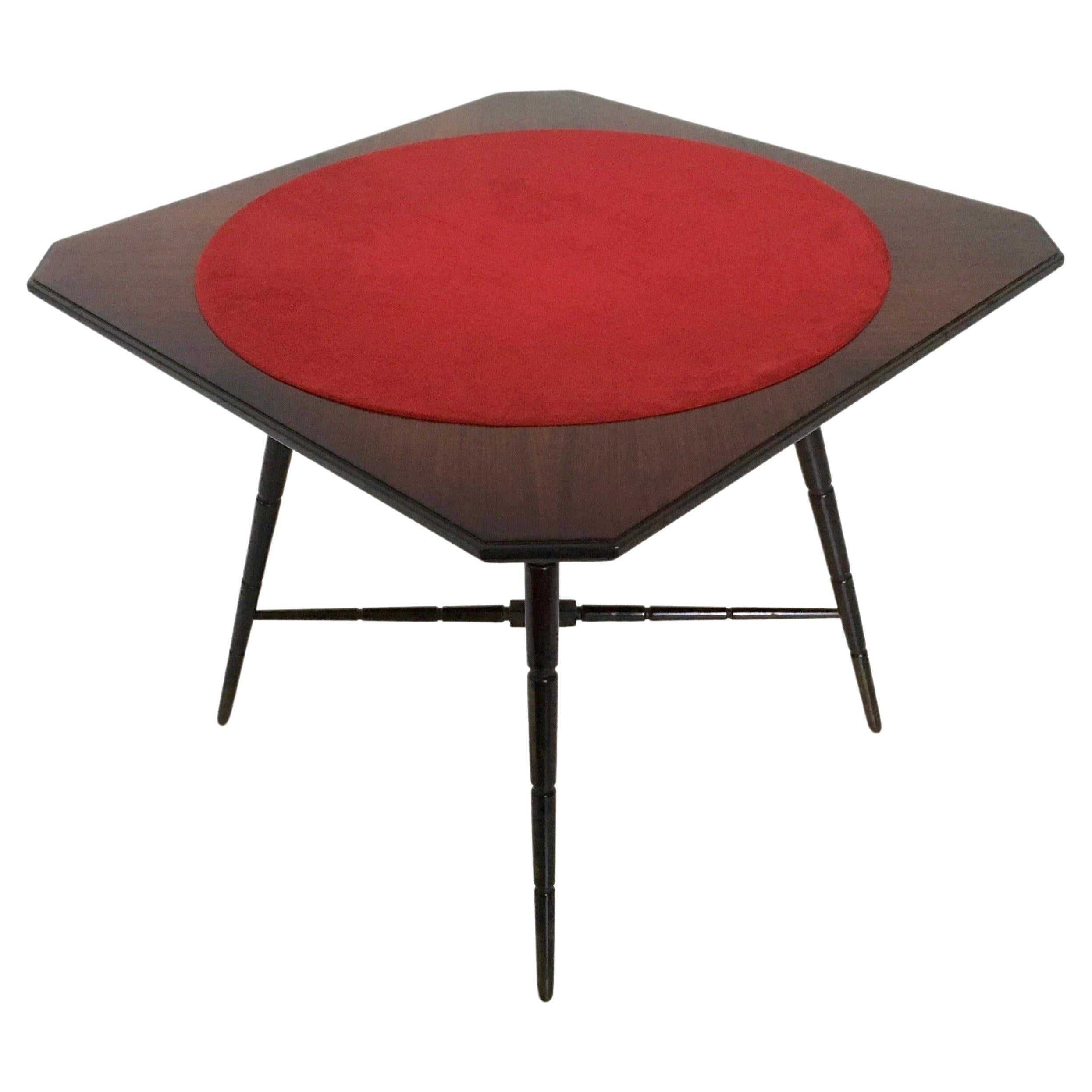 Ebonized Beech Card Game Table Dark Brown Produced by Chiavari Red Fabric Top For Sale