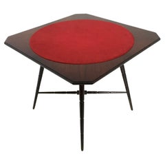 Ebonized Beech Card Game Table Dark Brown Produced by Chiavari Red Fabric Top