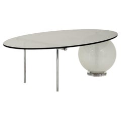 Modern Rodolfo Dordoni Venini Coffee Cocktail Table Smoked Oval Glass Top Chrome