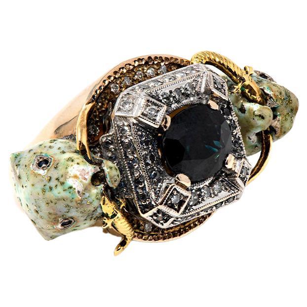 21. Jahrhundert Oval Saphir Diamanten Leopard Weißgold Ring Vicente Gracia