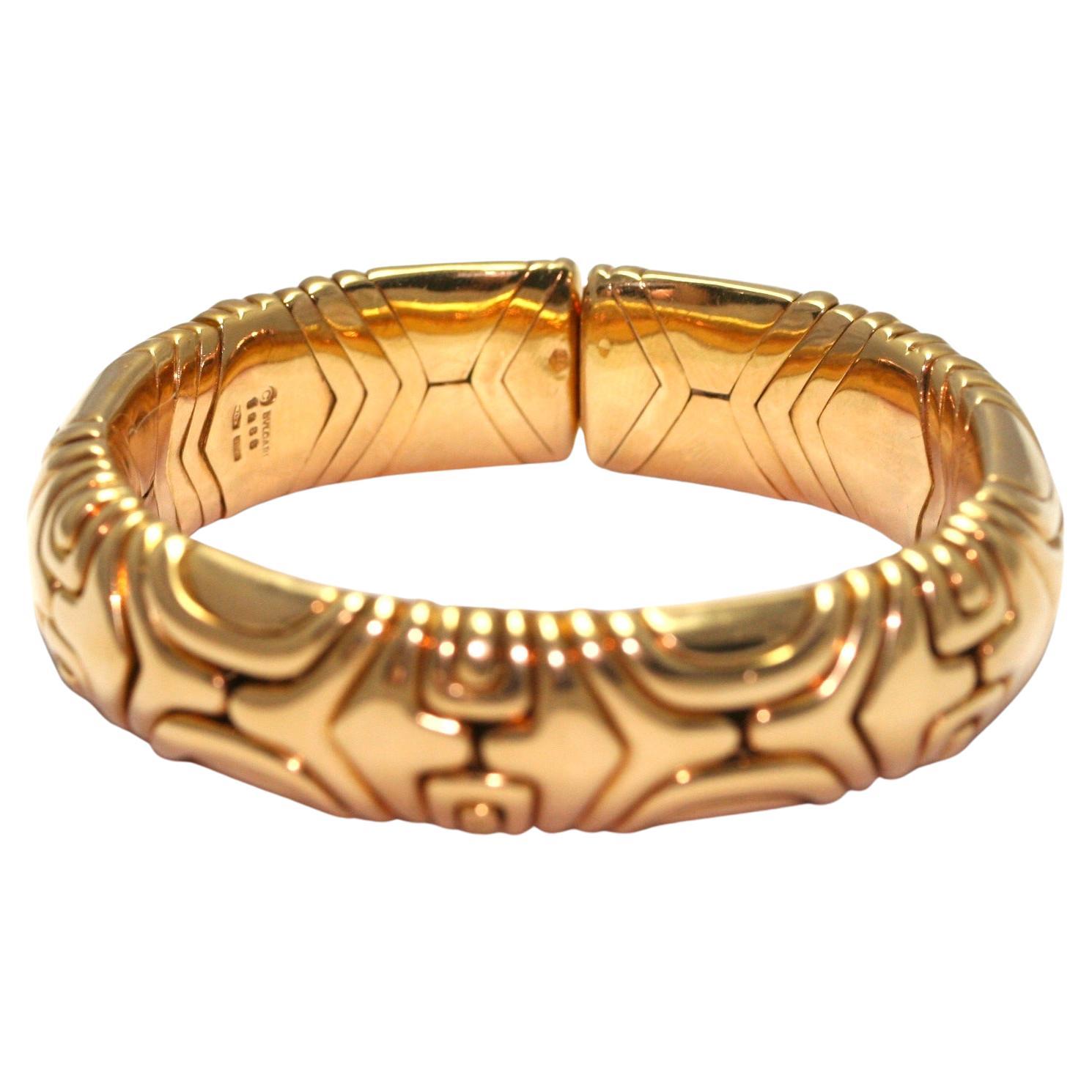 21st Century 1988 Bulgari Yellow Gold Semi Rigid Bracelet Bangle Bvlgari For Sale