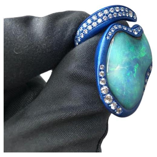 Bague en alluminium avec opale australienne fantaisie et diamants,  en vente