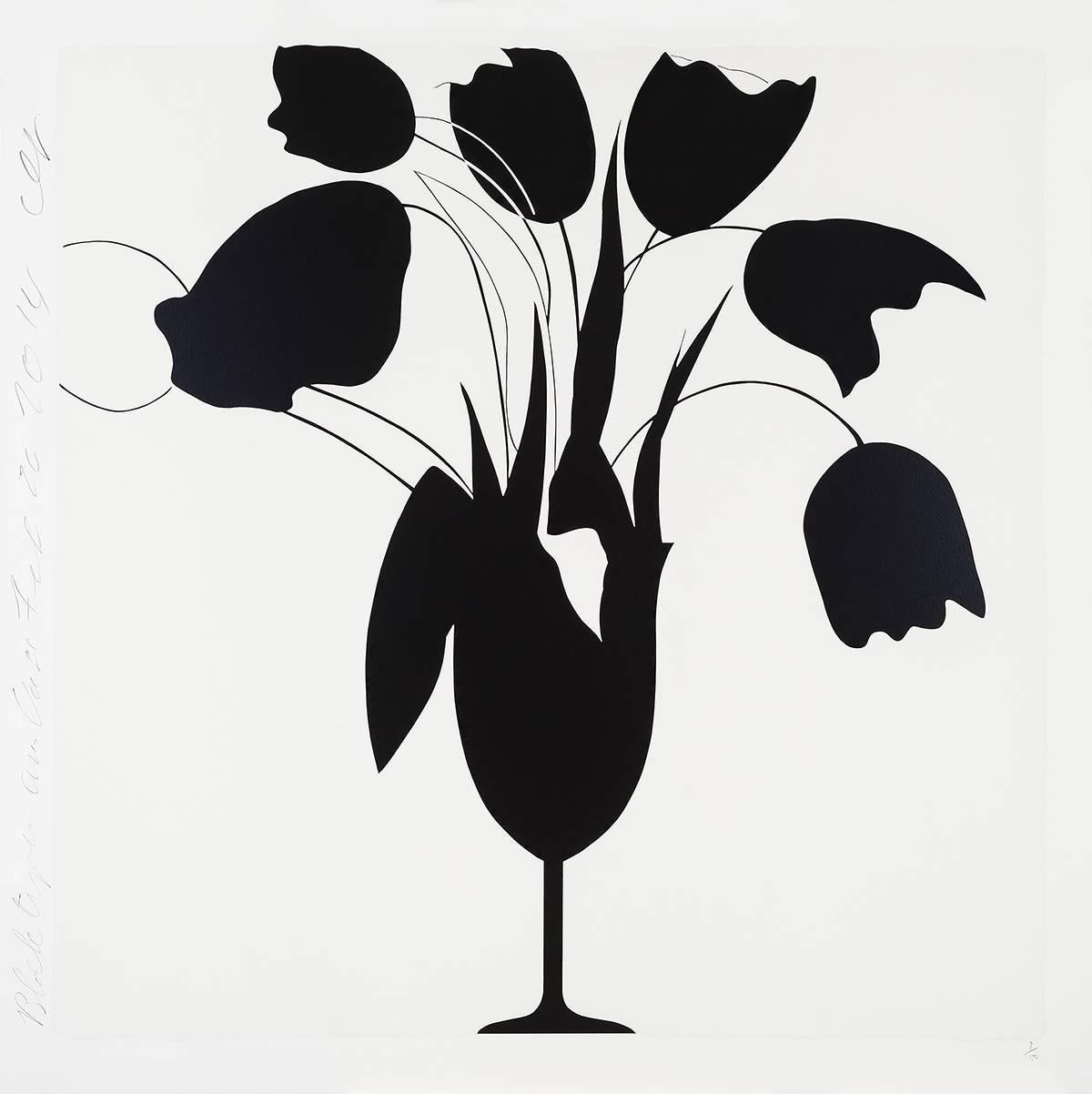 Donald Sultan Landscape Print - Black Tulips and Vase, Feb 26, 2014